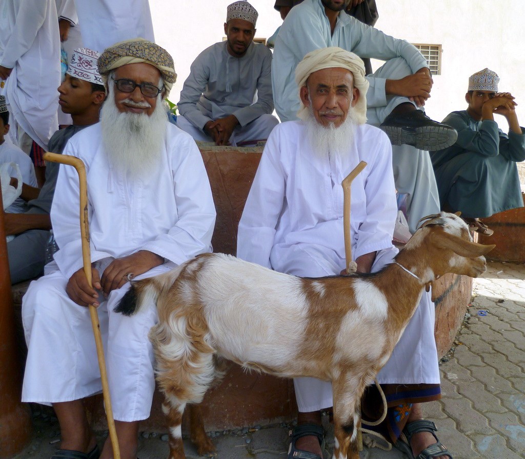 Viele ältere Omanis kaufen zwar selbst kein Vieh mehr, erfreuen sich aber an dem Treiben auf dem Markt.