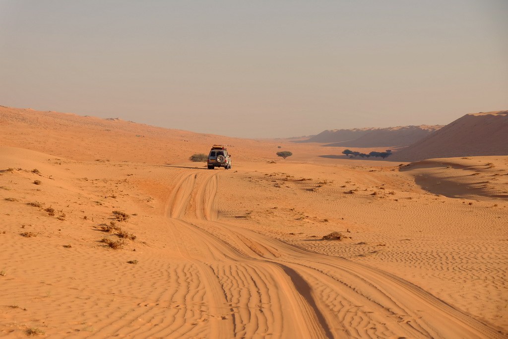 Bei der Fahrt durch die Wüste treffen Sie bis auf ein paar Beduinen niemanden.